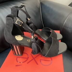 Exe’ Sexy Black Heels.  Real Leather size 38 ( 71/2 to 8) NIB
